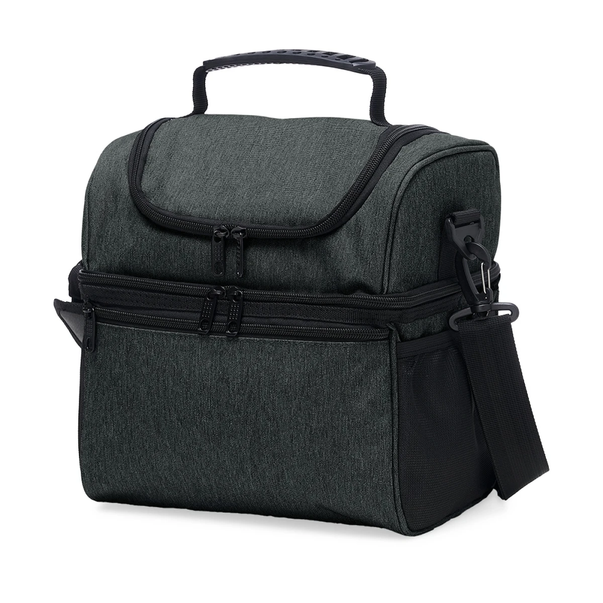 Bolsa térmica cinza com divisórias e alça de ombro